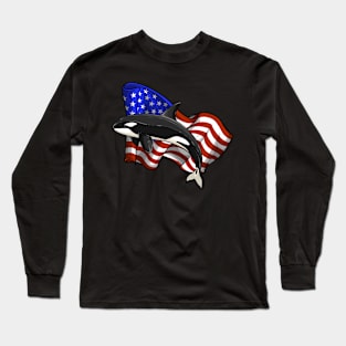 Orca American Flag 4th of July USA Whale America Long Sleeve T-Shirt